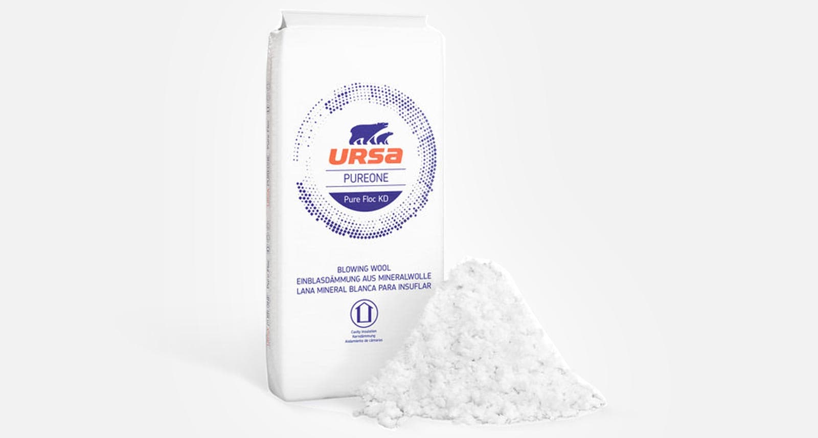 Lana mineral blanca URSA PUREONE Pure Floc KD que se aplica por insuflado